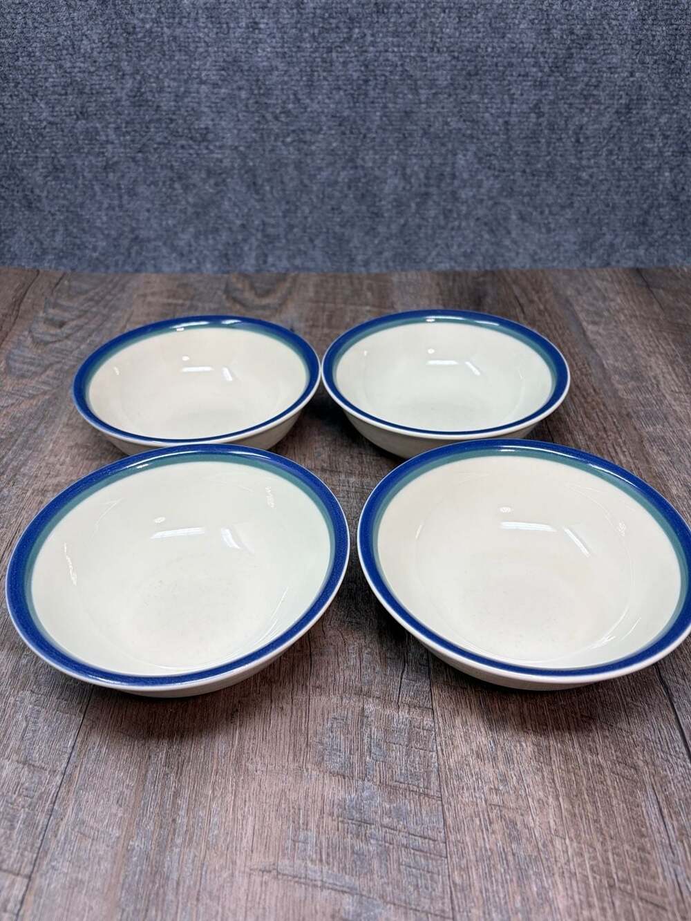 Pfaltzgraff Ocean Breeze Style 5.75” Rim Soup Cereal Bowls Blue Teal Band USA -4
